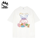 Claw money可爱欧美潮牌卡通小熊纯棉短袖T恤男潮ins大码半袖情侣