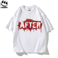 Claw money纯棉男士短袖T恤男潮流宽松五分半袖落肩体恤衫印花款