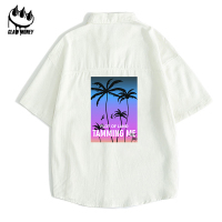 Claw money夏季帅气短袖衬衫男潮牌半袖衬衣青少年五分袖薄款外套