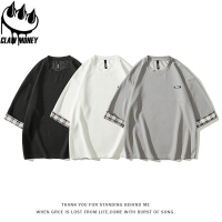 Claw money重磅短袖T恤男夏宽松圆领纯色体恤衫大码情侣半袖上衣