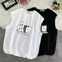 claw money卡通印花纯棉背心男夏季潮流ins宽松运动帅气无袖T恤