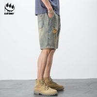 Claw money破洞牛仔短裤男潮牌宽松休闲复古做旧美式五分裤夏季薄