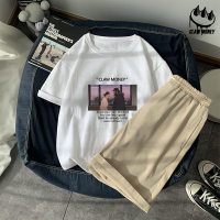 Claw money夏季短袖t恤套装男士夏装帅气chic休闲运动男装两件套