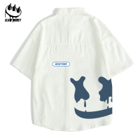 Claw money夏季帅气涂鸦短袖衬衫男潮牌百搭衬衣学生宽松百搭寸衫