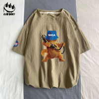 claw money圆领棉麻短袖T恤男夏季宽松休闲亚麻五分袖学生半截袖