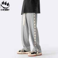 Claw money侧边织带拼接运动休闲裤男潮牌街头宽松百搭阔腿长裤子