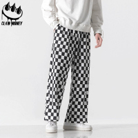 Claw money棋盘格裤子男夏季薄款运动宽松直筒裤百搭阔腿休闲长裤
