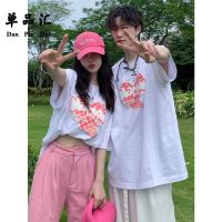 单品汇美式高级感爱心印花正肩短袖T恤男女款情侣装上衣百搭ins潮