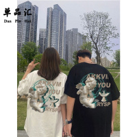 单品汇ins潮美式街头风圆领正肩短袖T恤男女情侣装宽松纯棉上衣服