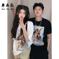 单品汇美式街头嘻哈复古圆领短袖T恤男女款情侣装纯棉上衣ins夏装