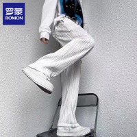 罗蒙波浪纹垂坠感直筒宽松阔腿运动夏季薄款百搭潮流休闲卫裤子男
