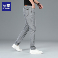 罗蒙正品烟灰色牛仔裤男士牛仔长裤棉弹力直筒休闲裤百搭韩版青年