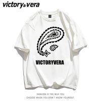 VICTORYVERA白色短袖t恤女夏装2022新款宽松百搭学生印花半袖上衣
