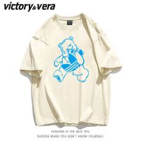 VICTORYVERA设计感小众小熊印花短袖T恤女潮ins夏季韩版宽松上衣