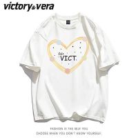 VICTORYVERA夏季新款爱心短袖t恤女学生宽松韩版百搭情侣半袖上衣