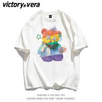 VICTORYVERA美式复古小熊短袖T恤女2022新款夏季宽松韩版百搭上衣