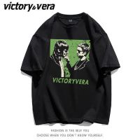 VICTORYVERA美式复古个性印花t恤短袖女2022新款夏装宽松显瘦上衣