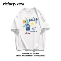 VICTORYVERA盐系小男孩印花ins短袖t恤女夏季2022宽松纯棉上衣服