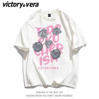 VICTORYVERA设计感小众字母印花短袖t恤女韩版百搭宽松半袖上衣潮