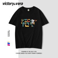 VICTORYVERA夏季2022新款简约风短袖t恤女宽松纯棉印花半袖上衣服
