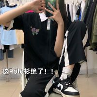 VICTORYVERA夏季2022新款POLO领短袖t恤女宽松纯棉印花半袖体恤衫