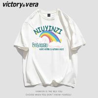 VICTORYVERA夏季2022新款百搭学院风短袖t恤女宽松情侣装休闲上衣