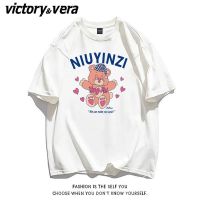VICTORYVERA学院风可爱小熊短袖T恤宽松小众设计感印花休闲上衣女