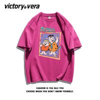 VICTORYVERA闺蜜装夏季简约卡通印花可爱短袖t恤女清新100%纯棉潮