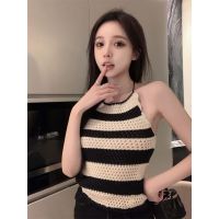 VICTORYVERA甜辣妹条纹针织吊带背心纯欲风挂脖紧身显瘦内搭上衣