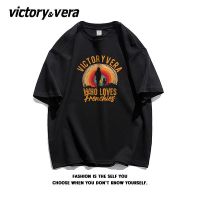 VICTORYVERA夏季2022新款小众复古风短袖t恤女宽松纯棉半袖上衣服