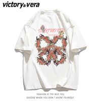 VICTORYVERA美式街头复古蝴蝶印花短袖t恤女夏季宽松百搭半袖上衣