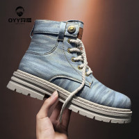 oyy2023新款牛仔布高帮马丁靴工装靴大头机车靴休闲鞋男鞋