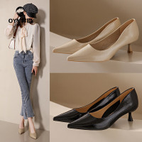 oyy2023新款 尖头高跟鞋气质浅口小众设计单鞋法式细跟