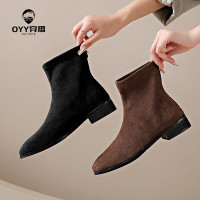 oyy2023新款 方头踝法式气质瘦瘦靴平底百搭磨砂短靴
