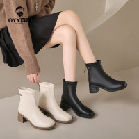 oyy2023新款 方头马丁靴英伦风切尔西靴粗跟拉链气质短靴