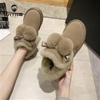 oyy2023新款2020雪地靴冬季新款女鞋中筒靴人造长毛绒真毛球短靴