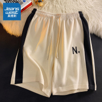 真维斯2022夏季短裤女夏季宽松休闲直筒五分裤潮流刺绣阔腿运动裤