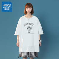 真维斯短袖T恤女慵懒风夏天新款宽松圆领字母印花休闲打底衫上衣