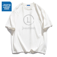 真维斯短袖t恤男士夏季2021新款潮牌纯棉上衣圆领半袖宽松打底衫