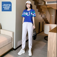 真维斯时尚休闲运动套装女2022夏季新款短袖休闲裤两件套气质薄款