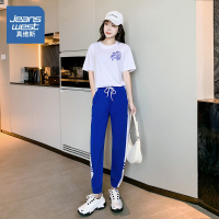 真维斯运动短袖套装女2022夏季薄款网红时尚休闲减龄长裤两件套