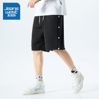 真维斯2022夏季新款直筒短裤男百搭韩系休闲裤侧边排扣运动五分裤