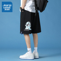 真维斯2022夏季新款韩版潮流薄款直筒裤运动裤宽松百搭印花七分裤