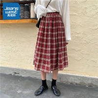 真维斯格子半身裙女中长款夏季2022新款高腰学院甜美百褶裙小个子