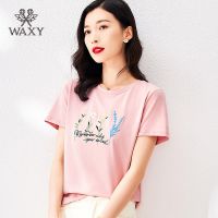 WAXY纯棉高档薄款ins风日系灰粉圆领透气日常跑步女圆领宽松上衣