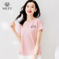 WAXY百搭减龄纯棉T恤女薄款ins风日系透气日常跑步女宽松印花T