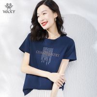 WAXY短袖t恤女夏季宽松字母印花纯棉体恤休闲女装跑步运动上衣女