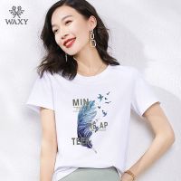 WAXY运动上衣2022年夏季新款白色宽松纯棉吸湿排汗跑步休闲T恤潮