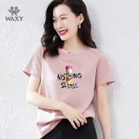 WAXY运动纯棉短袖2022夏季新款圆领上衣宽松透气韩版透气体恤潮流