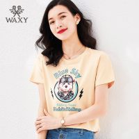 WAXY百搭高档薄款ins风日系美式透气日常跑步女百搭印花纯棉欧美